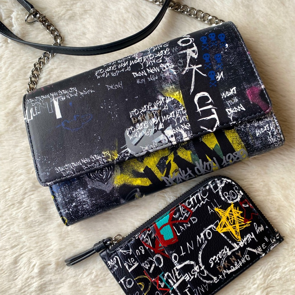 DKNY Graffiti Crossbody w/ mini wallet NWOT